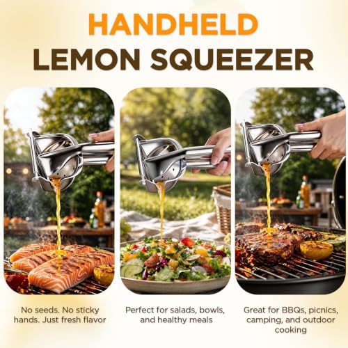 Fruit Juice Squeezer Manual Juicer – 304 Stainless Steel Hand Juicer Citrus Press with Metal Filter filter bag, Easy to Use & Clean, Non-Slip Ergonomic Grip, for Lemon, Orange & Citrus
