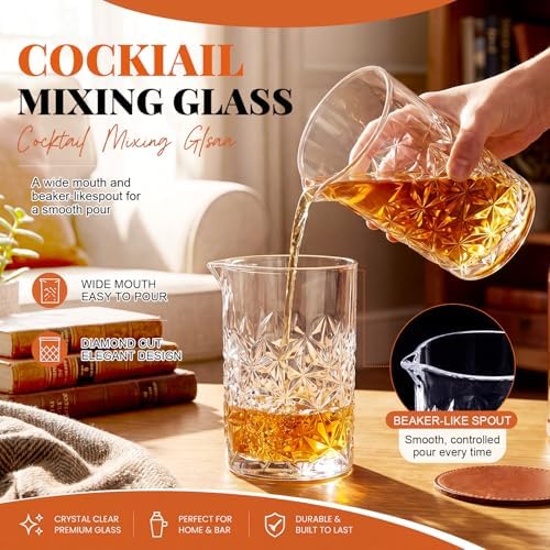 Dandat 2 Pcs 24 oz Cocktail Mixing Glass Thick Base Stirring Glass, Flower