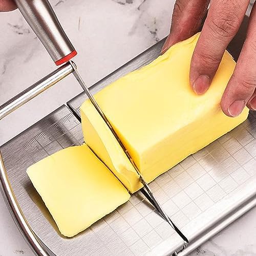 Stainless Steel Cheese Slicer - Cheese Cutter Board with Blade for Block Cheese, Handheld Cheese Cutters with Cut Grid Lines for Block Cheese Butter, Vegetables, Friut, 8.66x4.92in