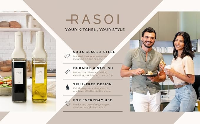Oil Dispenser Bottle – Set of 2 12oz/350ml Oil and Vinegar Dispenser - Drip-Free Spout Glass Oil Dispenser – Kitchen Oil Dispenser with Automatic Pouring Lid - Olive Oil Bottle for Cooking