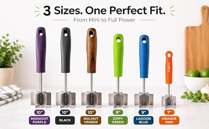 Stainless Steel Mini Meat Chopper & Cocktail Muddler| 6-Blade Chopper Tool | Small Smasher | Compact Ergonomic Handle | Dishwasher Safe - 7" (Retro Orange Mini)