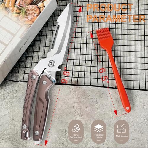 All Purpose Heavy Duty Kitchen Scissors for Food, Detachable Dishwasher Safe Poultry Shears with Spring-Loaded Chicken Bone Cutter (Brown)