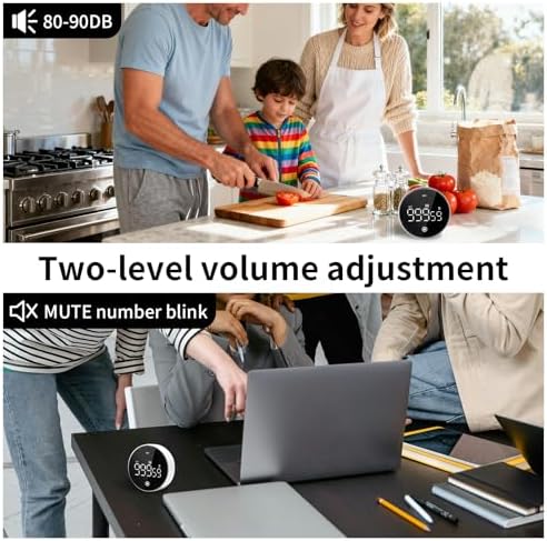 Digital Kitchen Timer, Magnetic Visual Countdown Countup Timer with Large LED Display, Adjustable Volume, Easy for Seniors and Kids, for Cooking, Classroom, Fitness, Study (White)