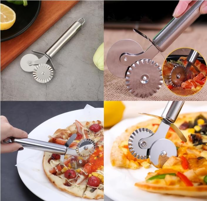 3 PCS Stainless Steel Pastry Wheel Cutter/Ravioli Cutter/Pizza Cutter Wheel Set,Fluted Pasta Crimping Wheel Dough Crimper Pie Crust Cutter,Ergonomic handle, Easy to use and clean