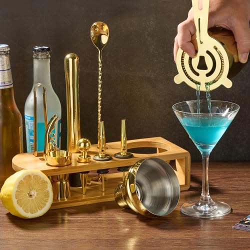 Wukuna Cocktail Shaker Set Bartender Kit, 12-Pcs Bar Tool with Bamboo Stand