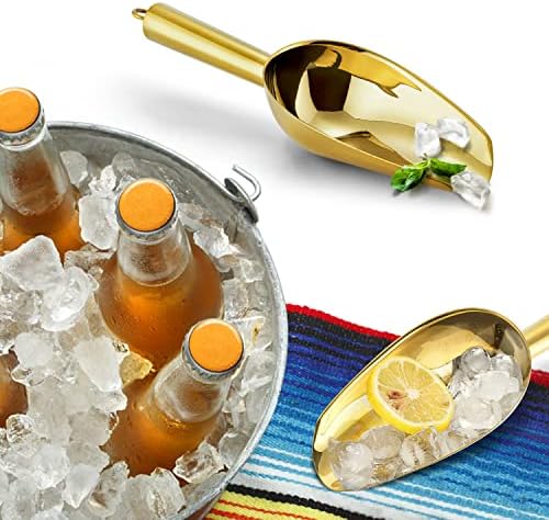 E-far 6 Ounce Ice Scoop Set of 2, Gold Stainless Steel Small Food Scooper
