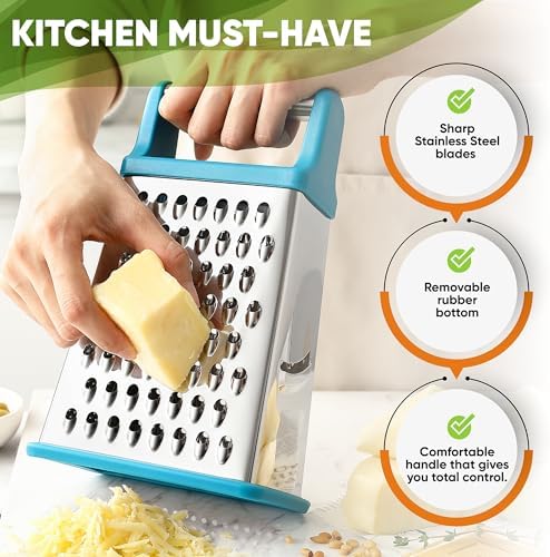Spring Chef Stainless Steel Swivel Peeler & 4 Sided Handheld Box Grater, XL Size - 2 Product Bundle - Teal