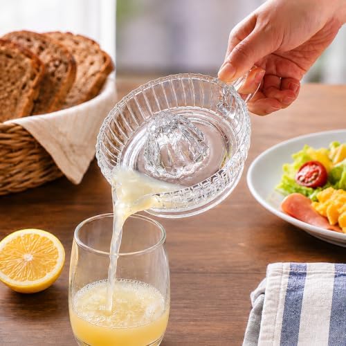 Glass Lemon Lime Squeezer, Manual Lemon Juicer Reamer, Hand Held Citrus Squeezer for Lime, Lemon, Small Orange, Glass Citrus Juicer with Handle & Pour Spout