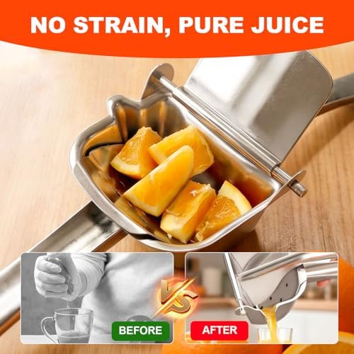 Large 304 Stainless Steel Manual Fruit Juicer Press, Handheld Citrus Squeezer, Lemon Orange Watermelon Juicer, Multi-Purpose Potato Ricer Masher, Kitchen Tool for Home & Bar