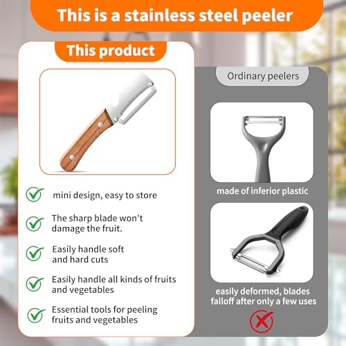 Vegetable Peeler for Kitchen, Stainless Steel Blade with Wooden Handle