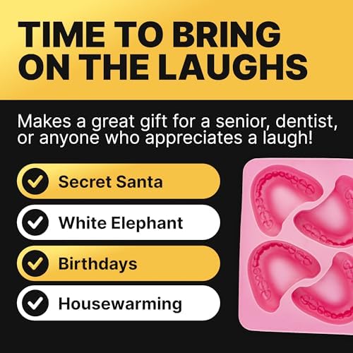 Fairly Odd Novelties FON-10014 Smile Teeth Denture Shaped ICE Tray Mold Perfect Gag or White Elephant Gift for Dentists or Seniors makes 4 Cubes One Size Pink (Pack of 2)