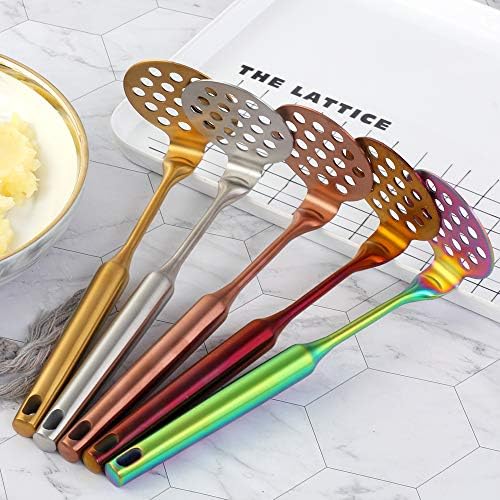 Stainless Steel Potato Masher for Non-Stick, Sturdy and Durable Whole Shaped Food Masher Hand Kitchen Aid, Avocado Masher Kitchen Tool Dishwasher Safe (8 in, Orange)
