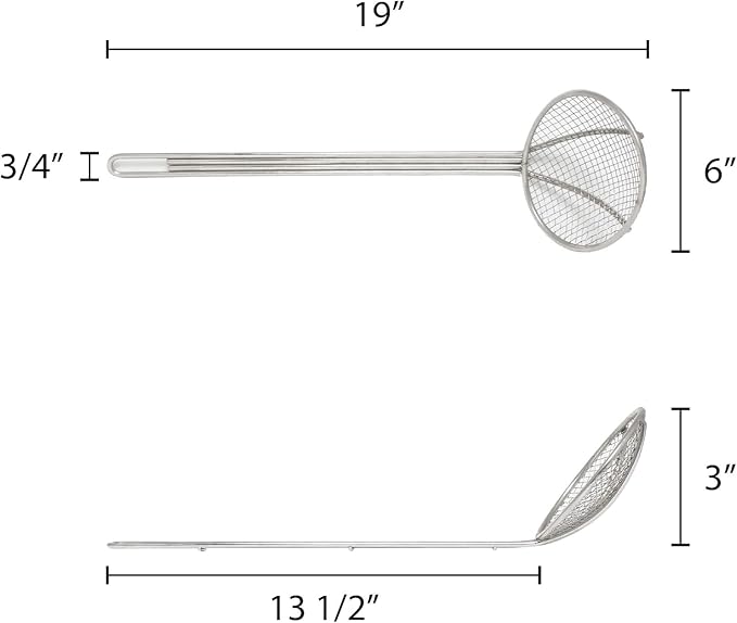 TrueCraftware- 6-Inch Round Wire Skimmer 13" Handle Length Nickel Plated - Kitchen Utensil Food Strainer Skimmer Spoon for Cooking Sieve Sifters Rice Quinoa Pasta Fruits Vegetables etc.