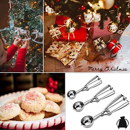 Ice Cream Scoop, 3Pcs Cookie Scoop Set, Stainless Steel Cookie Scoops for Baking Set of 3, Cookie Scooper for Baking, Ice Cream Scooper with Trigger Release, Cookie Dough Scoop (Pack of 2)