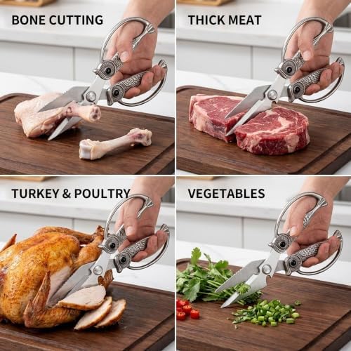 XSNBRD Kitchen Shears,Pearl Nickel Stainless Steel Owl Scissors Large