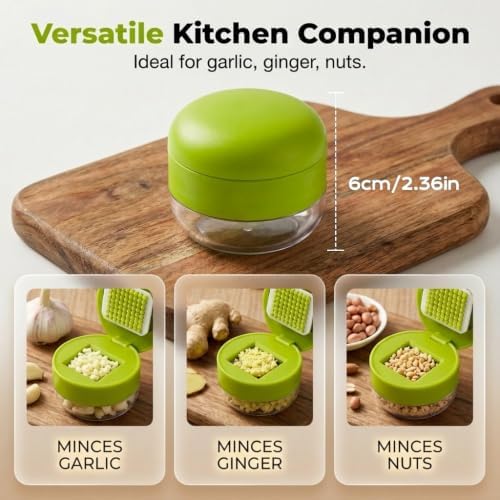 Manual Garlic Masher, Stainless Steel Blade Garlic Mincer Crusher with Peeler and Cleaning Brush, Hand-Press Garlic Chopper Grater for Ginger, Nut, Herb (3PCS)