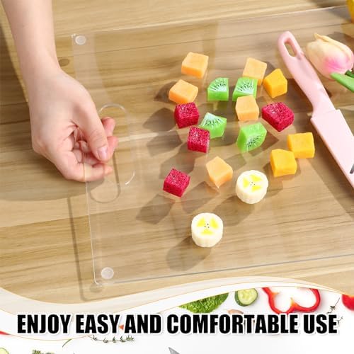 Tioncy 2 Pcs Acrylic Cutting Boards 11 x 14 Inch Clear Cutting Plates for Kitchen Counter Non Slip Chopping Boards with Handle and Anti Slip Silicone Feet Clear Tray for Kitchen Countertop Protection
