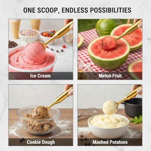 Stainless Steel Ice Cream Scoop, Heavy Duty Scooper, Gold