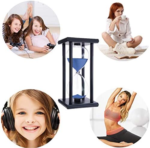 Lodunsyr Hourglass Timer for 60 Minutes Sandglass Timer for Kitchen Living Room Home Office Desk Bedroom Party Festival Coffee Table Book Shelf School Game Sand Timer Clock (Black Frame Blue Sand)