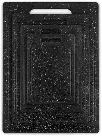 COOK WITH COLOR Non-Slip Cutting Board Set – Kitchen Essentials with Easy Grip Handle for Meat, Veggies, and Fruits, 4 Cutting Boards, Black