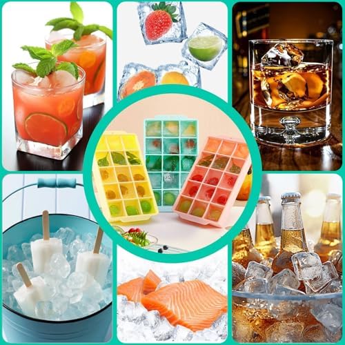 Reespring Silicone Ice Cube Tray, Ice Tray for Freezer with Lid, 3 Pack Ice Cube Trays for Freezer with 45 Flexible Easy Release Ice Trays