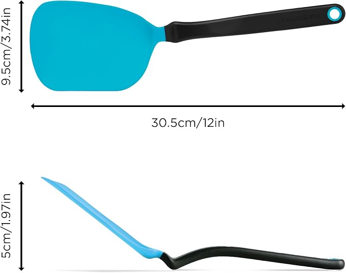 Dreamfarm Chopula Non-Stick-Safe Super-Flexible Sit-Up Spatula with Strong Flat Edge to Separate Food - 12" Dreamfarm Blue | Non-stick cookware safe, heat resistant, thin, flexible flipper, turner and food chopper with sit-up, no-mess handle, 12"