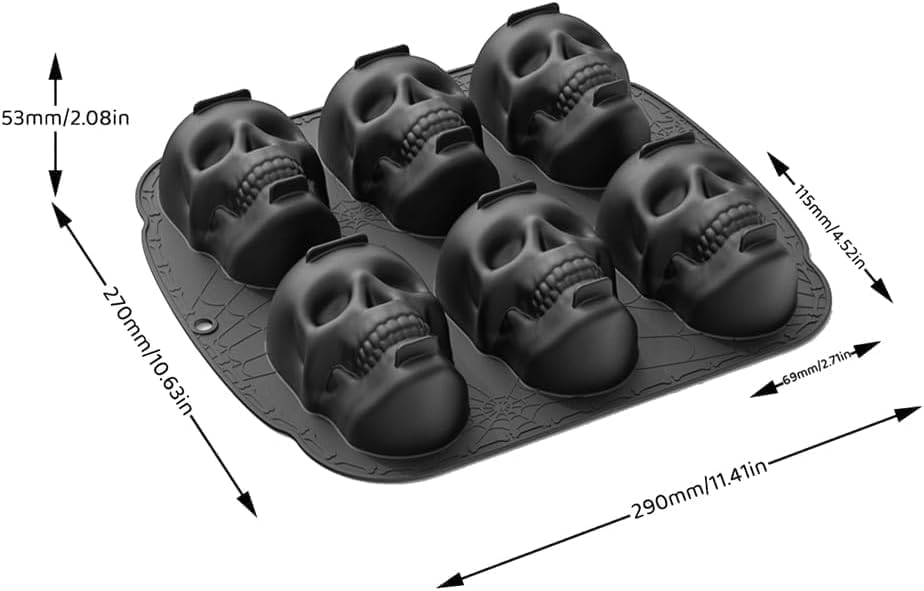 Skull Cake Pan Silicone Mold, Skull Ice, Pirate Baking Pan For Baking, For Halloween, Birthday Party, Ice Cube Tray (6 Cavity Large Mold) (6 Cavity Large Mold)