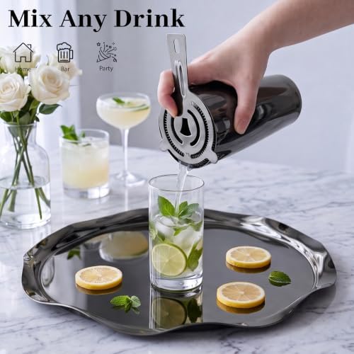 Boston Cocktail Shaker Set, 18 oz & 28 oz 2-Piece Tins, 304 Bartender Kit 15-Piece Bar Tool Set with Acrylic Stand & Recipe Book, for Novices & Pros, Home and Bar Use (Black)
