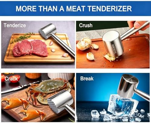 304 Stainless Steel Meat Tenderizer Mallet, Dual-Sided Meat Hammer for Steak & Chicken