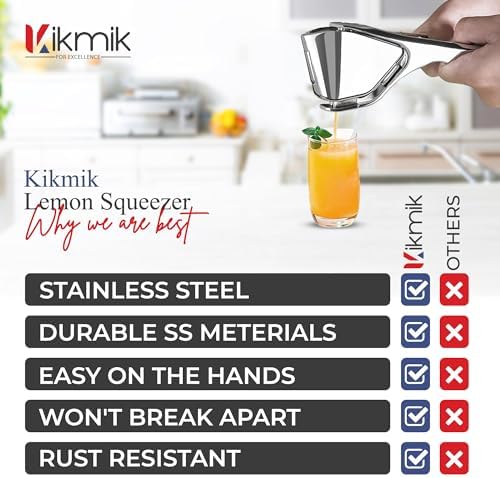 Stainless Steel Lemon Squeezer - Foldable Handheld Citrus Press & Manual Juicer with Sideways Pivot, Ergonomic Space Saving Design (Silver).