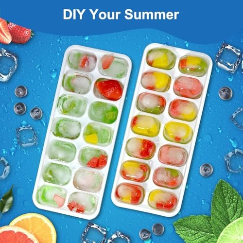 Ice Cube Tray, Ice Cube Trays for Freezer 5 Pack with Lid and Bin, Ice Tray Easy-Release, Ice Trays for Freezer Stackable, Silicone Ice Cube Tray for Drinks, Coffee - BPA-Free and Odor-Free