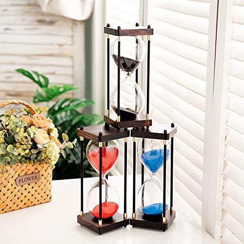 Large Sand Timer, Hourglass Timer 60 Minutes,Vintage Wooden Hour Glass Timer,Modern Home Kitchen Office Decoration (Black)