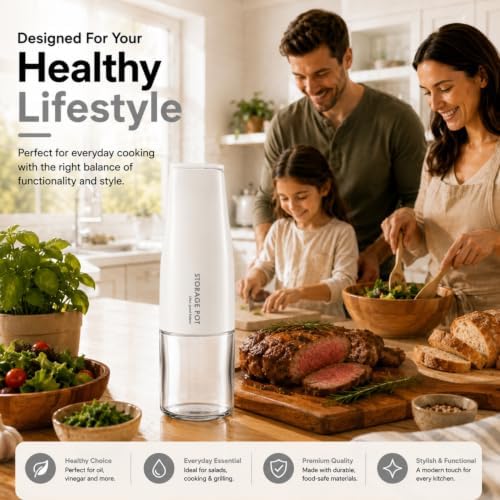DIYORA 17oz Oil Dispenser Bottle with Automatic Flip Lid, Leakproof Glass Olive Oil Bottle with Spout, Perfect for Kitchen, Drip-Free Pourer for Vinegar, Soy Sauce(White)