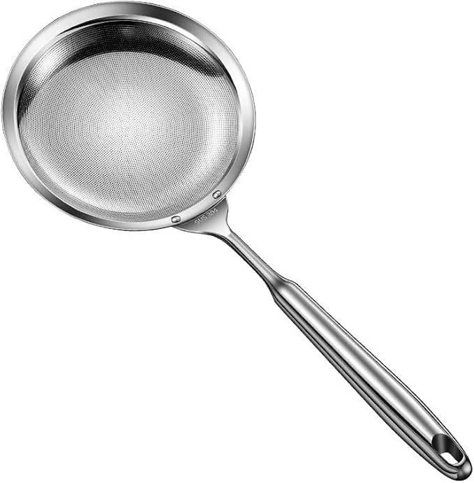 Ugotit Fine Mesh Strainer - Oil Strainer Spoon for Bacon Grease & Soup Skimming, Stainless Steel Fat Skimmer with Heat-Resistant Handle (4.3 Inch)