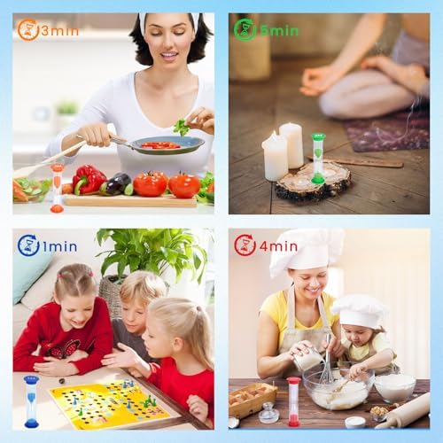 3 otters Multi-Time Sand Timer Set, 8PCS Colorful Hourglass Timers for Classroom 20sec/30sec/1min/2min/3min/4min/5min/10min for Brushing Teeth Cooking Office Timing Task (Pack of 2)