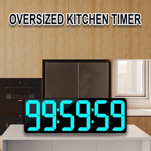 TXL 17.2" Bluetooth Digital Wall Clock with Seconds, Large Countdown Timer for Classroom Home Gym Kitchen Office, Alarm Clock with Remote Control, 4 Dimmable Brightness, Auto DST (Ice Blue)