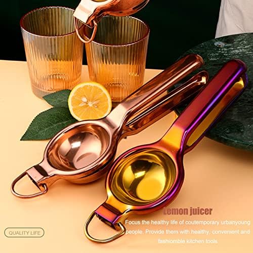 Lemon Squeezer, Stainless Steel Hand Press Manual Citrus Juicer with Ergonomic Long Handle, Fruit Press Squeezer for Juicing Oranges, Lemons & Limes(Rose Gold)