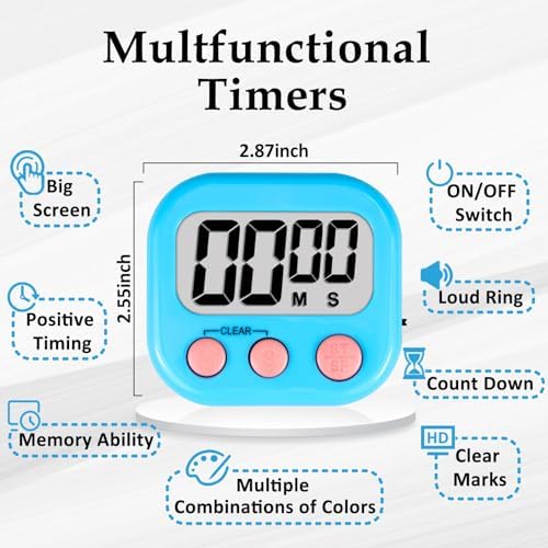 ZILLEEN Digital Kitchen Classroom Timers for Kids Cooking 6pcs MulticolorB
