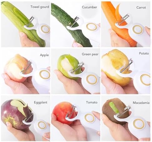 Electric Potato Peeler, Handheld Vegetable Peeler Set with 3 Interchangeable Blade Heads USB Rechargeable Veggie Fruit Peeler for Pears, Carrots, Cucumber
