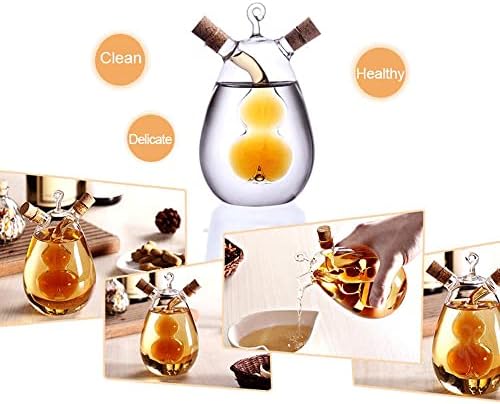 2 in 1 Oil and Vinegar Dispenser Cruet Bottle, Kitchen Supplies Glass Olive Oil and Balsamic Vinegar Cruet Bottle with Cork Stoppers, Hand-blown Glass Jar (Gourd Shape)