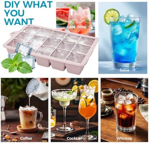 Silicone Ice Cube Trays with Lids (3Pack, Green+Blue+Black)