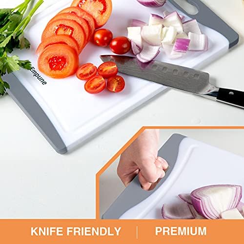 Extra Large Cutting Boards, Plastic Cutting Boards for Kitchen (Set of 4) Cutting Board Set Dishwasher Safe Chopping Board with Juice Grooves Easy-Grip Handles, Grey, Empune