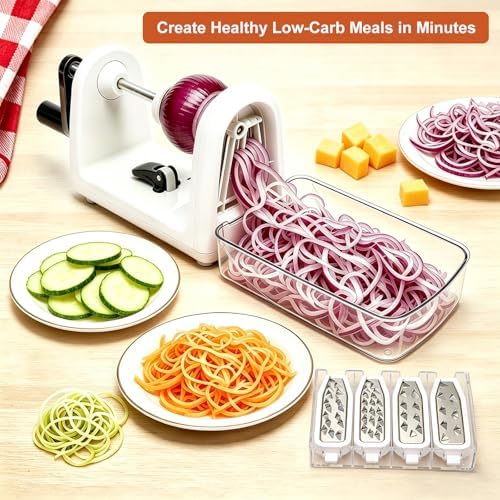 2-in-1 Manual Veggie Spiralizer, Stainless Steel Zoodle Slicer Shredder