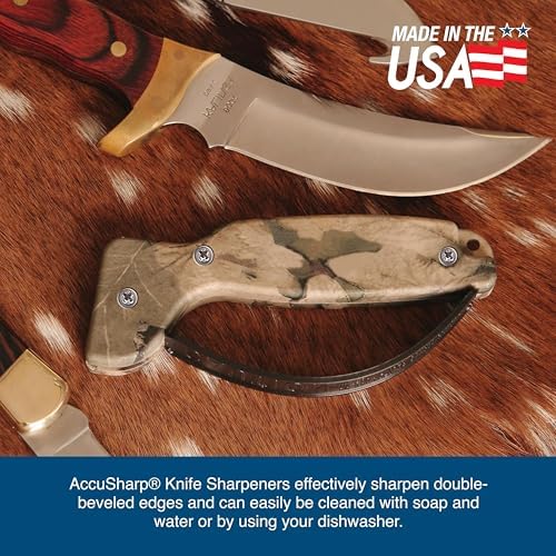 AccuSharp Knife Sharpener, Ergonomic Comfortable Handle, Compact & Easy to Use, Restore and Hone Straight & Serrated Knives, Camo