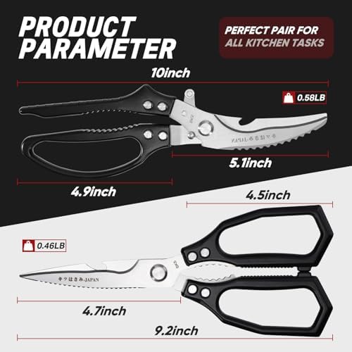 TIVOLI Black Kitchen Shears Set for Meat, Chicken & Turkey Boning