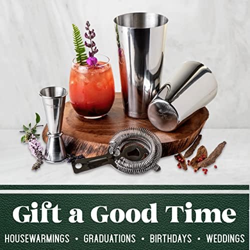 Mixology & Craft Boston Shaker Set with Weighted Martini Shakers | Cocktail Shaker Set Includes Strainer and Japanese Jigger | Great Gift Bar Set with Exclusive Recipe Cards | Leak-Proof (Silver)