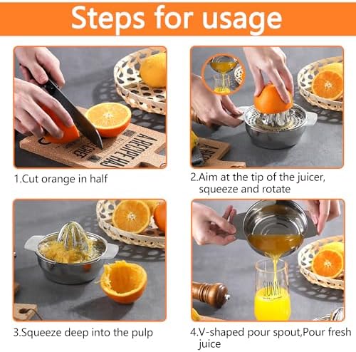 Orange Juicer Squeezer : Small Manual Lemon Squeezer for Home Use,Mini Orange Citrus Juicer with Fruit Pulp Filter Screen and Stainless Steel Bowl