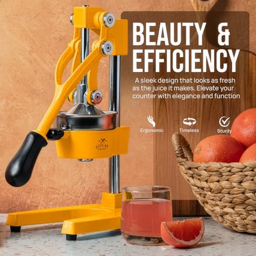 Zulay Kitchen Cast Iron Juicer - Heavy Duty Orange Juicer with Detachable Strainers for Easy Cleaning, Citrus Press for Citrus Fruits, Perfect for Bartenders, Juice Lovers & Health Enthusiasts