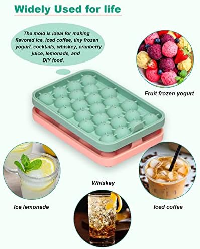 Silicone Ice Cube Molds 2 Pack, Round Ice Cube Tray Silicone with Lid, Flexible 25-Cavity Easy Release Ice Trays for Freezer, DIY Homemade Ice Cubes for Cocktail, Whiskey, Juice, BPA Free