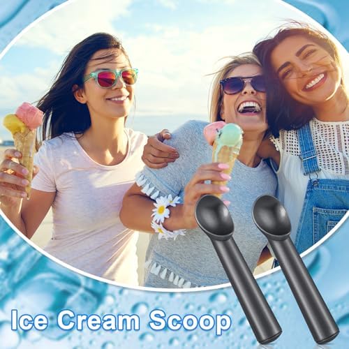 Suclain 3 Pieces Ice Cream Scoop 7 Inches Nonstick Anti Freeze Ice Cream Scooper with Comfort Handle Aluminum Alloy Design Professional Ice Cream Scoop Easy Clean for Gelato Cookie Sorbet (Black)